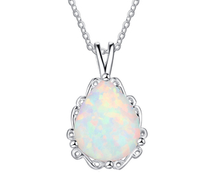 Collier pendentif goutte d'eau en argent sterling avec opale, plaqué rhodium, bijoux tendance pour mariage et cadeau pour femme - Product Image 1