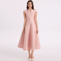 Robe Courte Élégante Française pour Femme, Col en V, Taille Haute, Manches Courtes Bouffantes, Coupe Slim, Évasée, Grande Ampleur