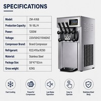 Nouvelle machine à crème glacée molle commerciale 3 saveurs 16-18L/H 1200W, modèle de comptoir avec écran numérique couleur et pompe à air silencieuse