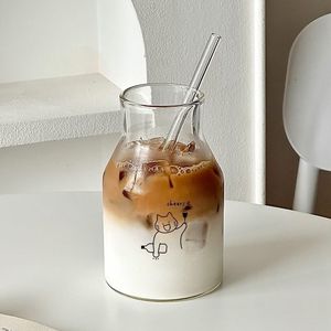 Bicchiere in Vetro di Design di Alta Gamma con Cannuccia per Caffè Freddo e Succhi, Stile Ins, Grande Capacità - Product Image 5