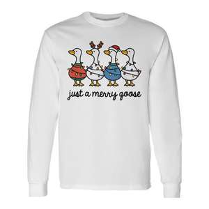 Camiseta navideña de manga larga con diseño de gansos, un diseño divertido de gansos, para adultos, unisex, cuello redondo, impresión digital - Product Image 1