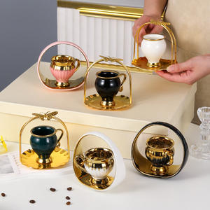 <strong>Turkish</strong> <strong>Coffee</strong> <strong>Cup</strong> Ceramic Flower Basket + Gold-plated <strong>Coffee</strong> <strong>Cup</strong> and Saucer Set, Espresso <strong>Cup</strong> and Saucer, with Color Box - Product Image 1