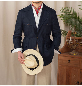 Nuova Collezione Primavera 2025 Giacca Safari Retrò da <span class=keywords><strong>Uomo</strong></span> 100% <span class=keywords><strong>Lino</strong></span> Traspirante di Alta Qualità Giacca Casual Multitasche da Gentiluomo per <span class=keywords><strong>Uomo</strong></span> - Product Image 2