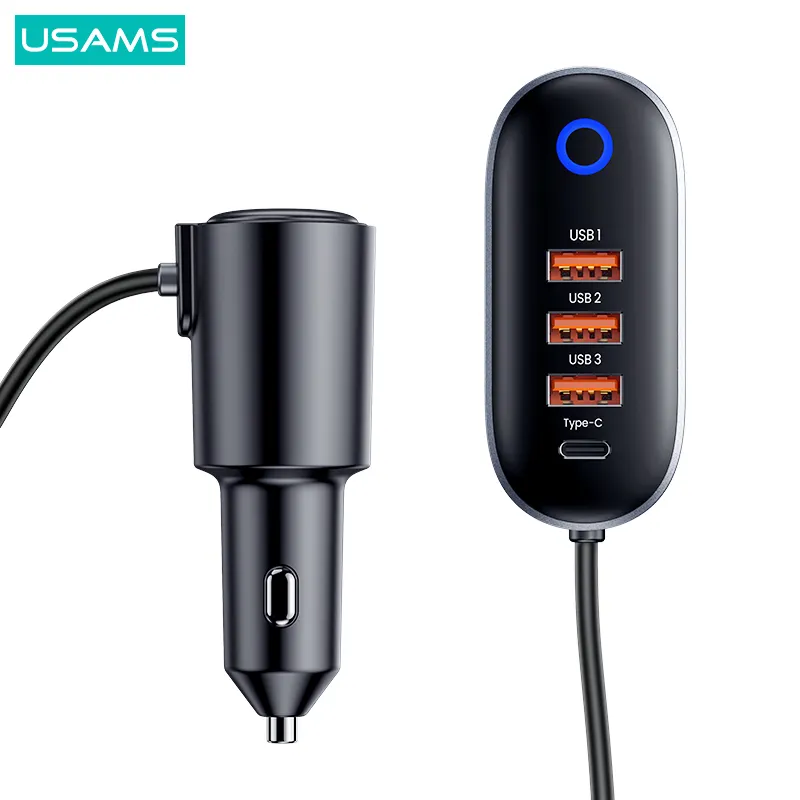 USAMS 156W 4 porte USB C PD caricabatteria da auto veloce con adattatore per accendisigari Splitter per presa per auto