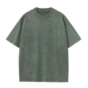 T-shirt Homme Oversize 100% Coton Uni Délavé à l'Acide Effet Vintage Col Rond Manches Courtes Tricoté Décontracté Streetwear - Product Image 5