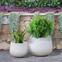 Ventes chaudes - Pot de fleurs rond en forme de tambour blanc, géométrique, en argile fibreuse légère, pour plantes vertes d'extérieur