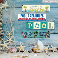 Juego de Letreros Metálicos Vintage para Piscina, Decoración Retro Tropical para Pared de Piscina, Patio, Jardín y Hogar