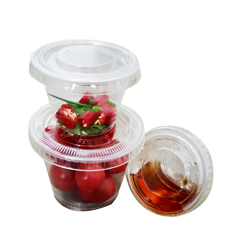 Envases Pequeños de Plástico PP Desechables para Salsa, Vaso Biodegradable para Ensalada, Porción Transparente con Tapa, 1-5oz