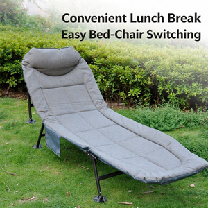 Chaise longue de <span class=keywords><strong>camping</strong></span> pliable portable, <span class=keywords><strong>lit</strong></span> de camp inclinable à 5 positions réglables avec poche de rangement latérale, pieds pivotants anti-affaissement - Product Image 1