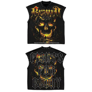 Summer Street Hip Hop Oversized Sleeveless T-Shirt pour hommes Custom Printed Pickled Graphic Maonry Design Manufacturer's Top - Product Image 4