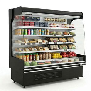 Vitrine Réfrigérée Commerciale Multi-niveaux Ouverte avec Rideau d'Air et Rail de Protection pour Supermarché, Fruits et Boissons - Product Image 6