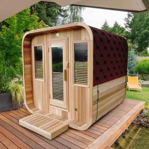 Sala de sauna moderna con forma de cedro rojo con estufa eléctrica al aire libre para 2 personas para villas - Product Image 1