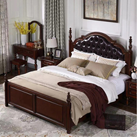 Lit capitonné de luxe de style américain, lit en bois massif, lit double sur mesure, lit de mariage, lit king-size, ensemble de meubles de villa.