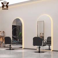 Miroir de Salon de Beauté Personnalisé avec Cadre en Verre, Miroir Simple Moderne pour Barbier avec Éclairage LED, Poste de Coiffure de Haute Qualité