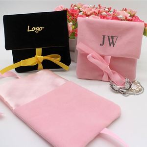 Custom <b>Pink</b> Velvet Suede Reusable Pouch Envelope Mini Dust Bag with Flap for Jewelry & Watch Packaging - Product Image 6