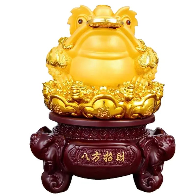 Chinesische traditionelle Fengshui Poly Resin Home Decoration Skulptur Gold Fortune Frog Skulptur