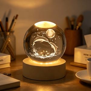 Customizable 6cm Glass Ball 3D Laser Engraved Animal Series Wooden LED Night <b>Light</b> for Home Decoration - Product Image 3