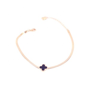 Moda donna ragazze acciaio inossidabile placcato oro smalto nero foglia design catena piatta cavigliera piede braccialetto - Product Image 4