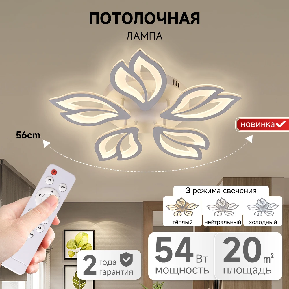 High Lumen Acrylic Round Ceiling Light Home Living Room Bedroom Decoration 220v 54W Smart Led Ceiling Light with Remote Control