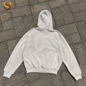 Sweat à capuche zippé surdimensionné pour homme, en coton épais de haute qualité, avec broderie appliquée, effet vieilli et délavé à l'acide, personnalisable OEM - Product Image 2