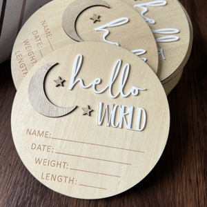 Tableau d'annonce en bois pour nouveau-né Star Moon Grand 6 pouces Hello World Nouveau-né Nom Tag Hôpital Panneau d'annonce de <span class=keywords><strong>naissance</strong></span> - Product Image 6