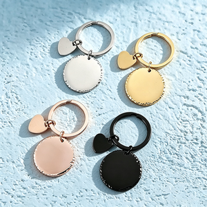 Porte-clés vintage en acier inoxydable Ywyougang, avec bord perlé, mini-plaque cœur vierge à graver, 4 couleurs, cadeau personnalisé pour <span class=keywords><strong>couple</strong></span> - Product Image 1