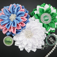 Broche Fleur Artisanale ZF pour Sororité, 4,5x4,5 Pouces, Badge Rosette Personnalisé en Ruban, Accessoires pour Veste, Sac et Écharpe Femme
