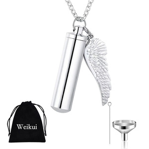 Perhiasan Memorial kremasi baja tahan karat wanita grosir hadiah rantai emas 18K liontin sayap malaikat abu hewan peliharaan tahan air - Product Image 3