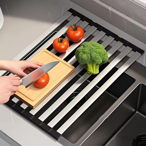 Égouttoir de cuisine pliable en acier inoxydable 304, plateau de rangement pliable pour vaisselle, fruits et ustensiles - Product Image 3