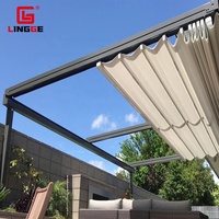 Pergola motorisée rétractable sur mesure en aluminium, auvent extérieur imperméable en PVC avec bande lumineuse LED et télécommande