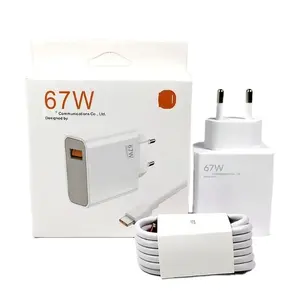 67W EU/US plug Cube Turbo Gan Charger Adapter USB Type C Cable fast charger For Xiaomi Redmi poco x3 pro 9 11 Lite