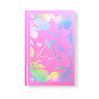 Service d'impression de livres reliés personnalisés avec impression holographique rose, couverture artistique et bordure à motif spécial par pulvérisation