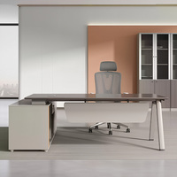 Bureau de direction en forme de L avec armoire latérale multifonctionnelle, serrure à code à 3 chiffres, grand espace de rangement