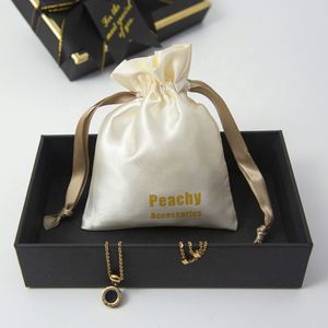 Pochette à bijoux en satin de soie personnalisée, luxueuse, résistante aux rayures, de forme rectangulaire, avec cordon de serrage, pour emballage cadeau - Product Image 6