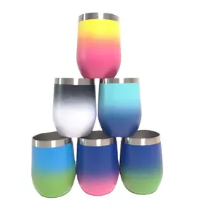 Topnovo Biểu Tượng Tùy Chỉnh Gradient 12 Oz Thép Không Gỉ Cách Điện Hình Dạng Trứng Cốc Cá Nhân 12 Oz Rượu Vang Cốc Với Nắp