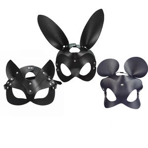 <span class=keywords><strong>Masque</strong></span> de renard en cuir PU noir pour cosplay, jeu pour adultes, Halloween, carnaval, mascarade, BDSM, bondage, bandeau sexy de lapin - Product Image 3