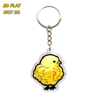 Porte-clés en acrylique en forme de poussin jaune mignon, double face transparent, motif oiseau de dessin animé, pour clés et sacs, accessoire durable et léger