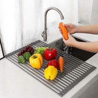 Égouttoir pliable en silicone à enrouler pour évier, pour le lavage et le séchage des aliments sur comptoir de cuisine