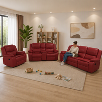 Ensemble de canapé sectionnel inclinable en cuir rouge contemporain avec accoudoirs rembourrés et dossier rembourré pour salon