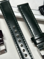 Bracelets de montre en cuir Cordovan Horween de luxe, couleurs mélangées, faits à la main, boucle à ardillon, cousus à la machine, vert marine, 2,5 mm