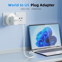 Adaptateur de voyage universel Worldplug à 3 broches, compatible avec les prises murales du monde entier, prise américaine, convertisseur d'alimentation international, 10A nominal