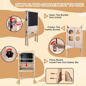 Torre de aprendizaje plegable para niños pequeños, torre de aprendizaje Montessori de madera, taburete para niños con pizarra - Product Image 1