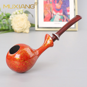 Muxiang Tobacco Pipe Red Lacquer Finish Handmade Smoking Pipe For Men Gift - Product Image 1