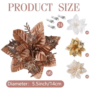 Red Gold Silver Artificial Flowers Christmas <b>Tree</b> Decoration Artificial Flower Golden Poinsettia Glitter Christmas Flowers - Product Image 2