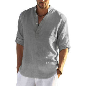 Vente chaude 2023 nouveaux hommes coton lin Henley chemise à manches longues Hippie décontracté plage <span class=keywords><strong>t</strong></span>-shirts <span class=keywords><strong>Hin</strong></span> à manches longues <span class=keywords><strong>t</strong></span>-shirts - Product Image 4