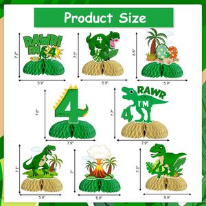 8 décorations de fête d'<span class=keywords><strong>anniversaire</strong></span> pour garçon, thème dinosaure, écologiques, imperméables, centre de table en nid d'abeille, double face - Product Image 4