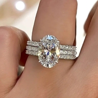 Bague pour femme en argent S925 incrustée de moissanite de luxe taille œuf de pigeon 4,5 carats, passe le test du stylo de test, ensemble adaptable pour alliance de mariage en moissanite
