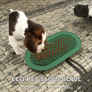 Ramah lingkungan pola padat silikon makanan lambat mangkuk hewan peliharaan dengan anti-buku tempel tikar untuk kucing anak anjing - Product Image 2