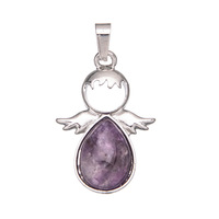 Cadeau d'ange gardien pendentif à breloque d'ange mignon cristal de guérison ailes d'ange pierre naturelle incrustée bijoux plaqués or pour les fêtes