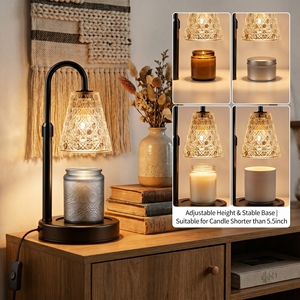 Lampu Pemanas Lilin Hitam dengan Kap Kaca Bertekstur Vintage, Tanpa Asap dan Tanpa Sumbu, Kecerahan Dapat Diatur, Hadiah Pindah Rumah - Product Image 3